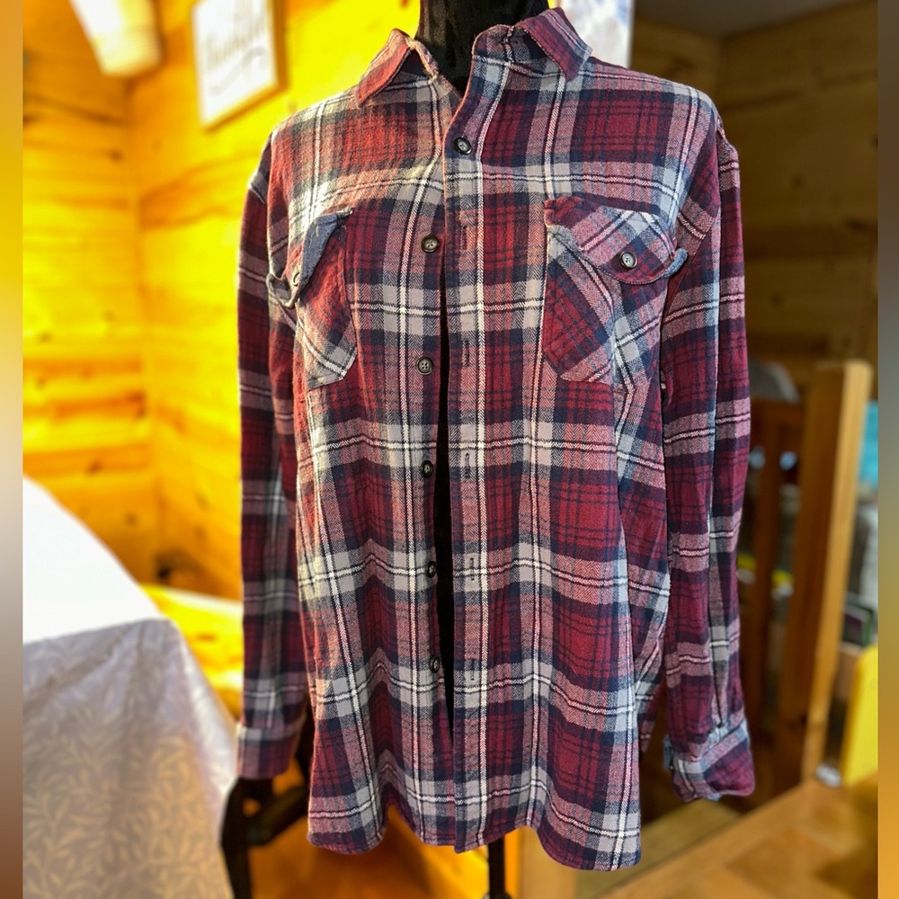 Burgundy and Navy Plaid Button-Down Shirt